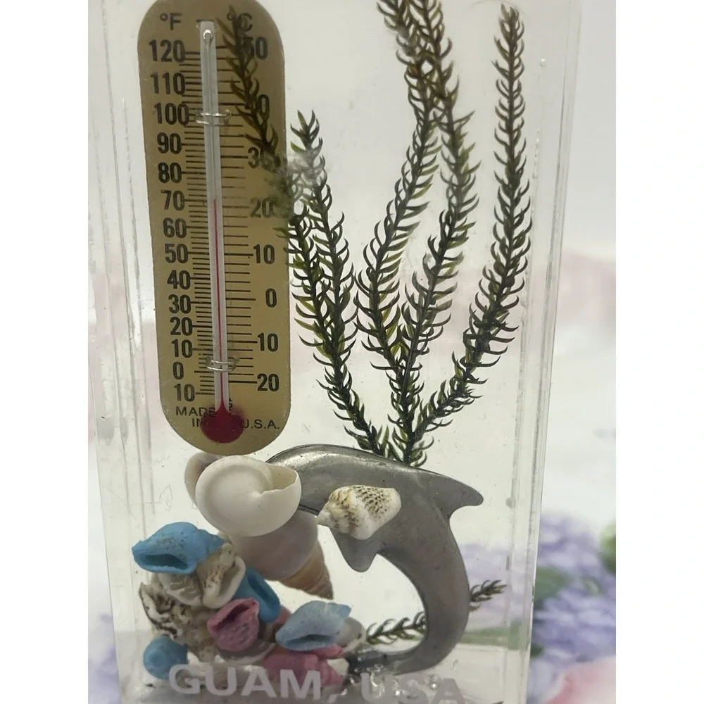 Vintage Souvenir Thermometer Guam Fish Shells‎ Acrylic Paperweight